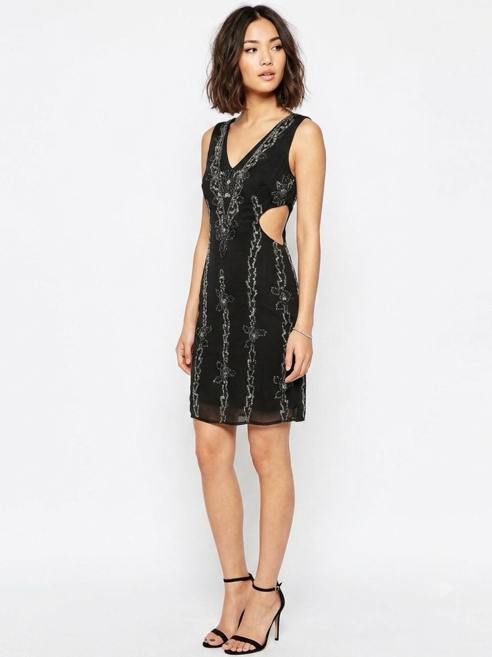 [Maya] Black Embellished Slit Dress